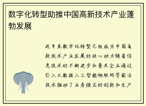 数字化转型助推中国高新技术产业蓬勃发展